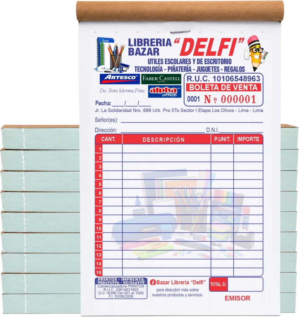 Boleta de venta a colores personalizada impresa por PRINTOX Imprenta