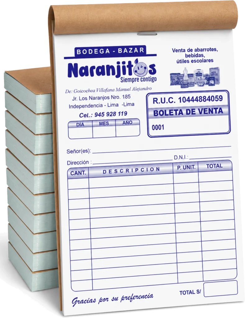 Boleta de venta para bodega y bazar