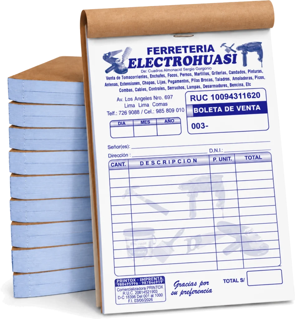 Boleta de venta para ferretería en formato 1/4 de oficio