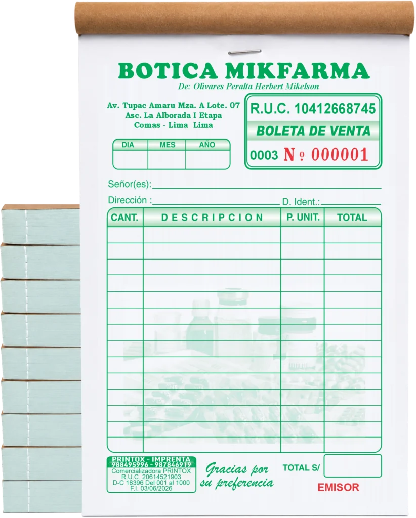 Boletas de venta personalizadas de color verde