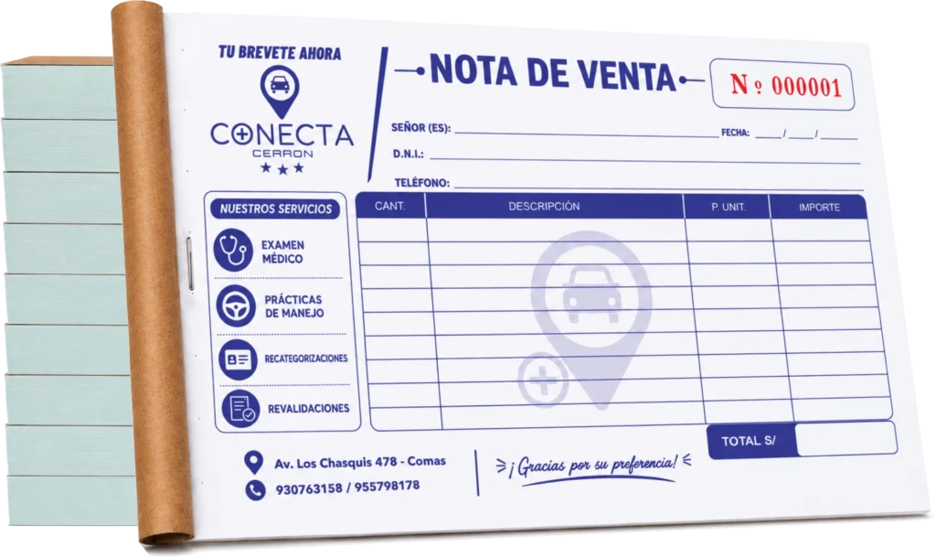 Notas de venta horizontales personalizadas impresas por PRINTOX