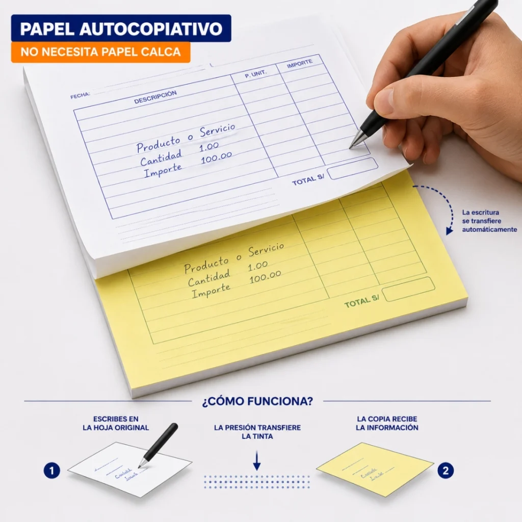 Papel autocopiativo que transfiere la información sin papel calca