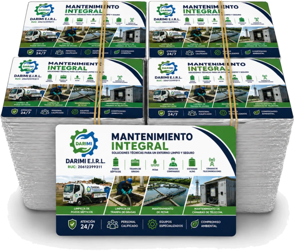 Tarjetas personales de DARIMI para empresa de mantenimiento integral y servicios técnicos