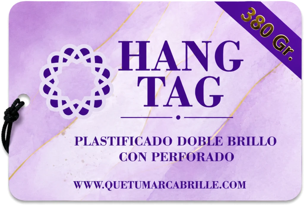Tarjeta personal Hang Tag con perforado y cordón negro para colgar