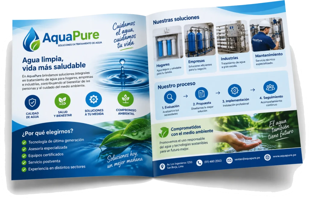 Díptico publicitario tamaño hoja entera horizontal abierto