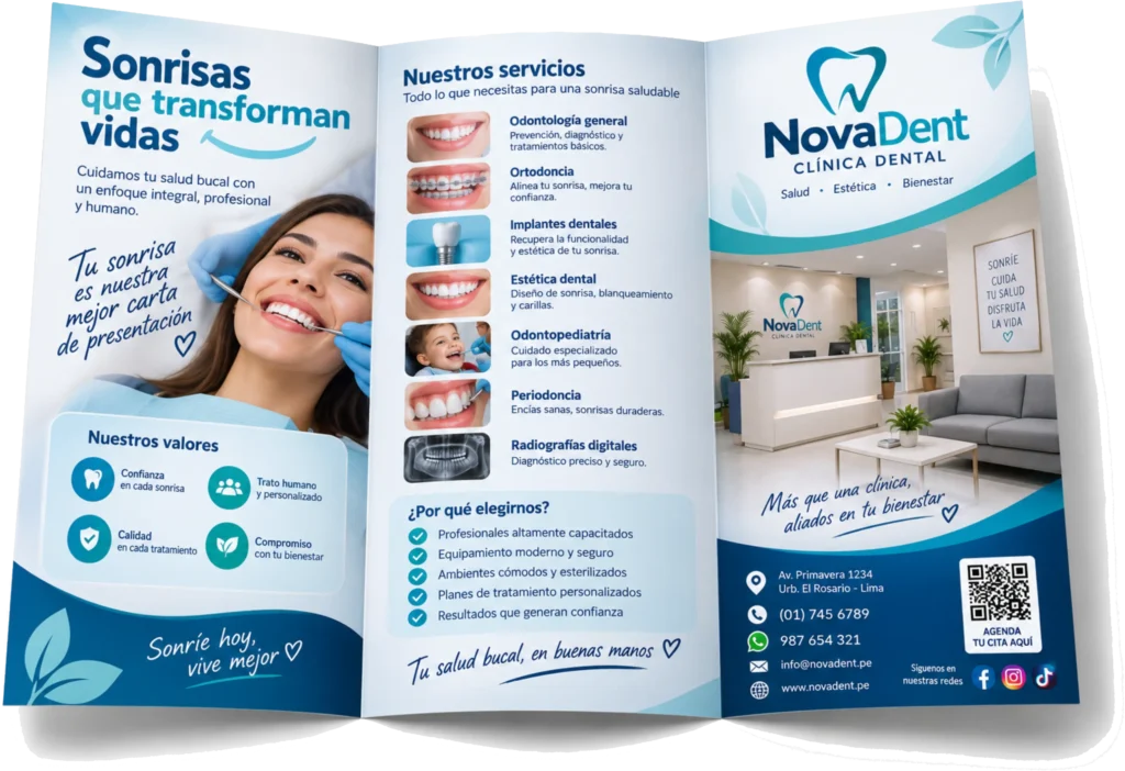 Tríptico informativo tamaño hoja entera horizontal abierto